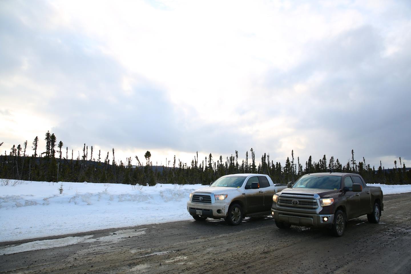 "We made it to Port Hope-Simpson. The mud on the way in got the trucks dirtier than ever. Tomorrow, we will continue until the pavement begins again. Then, we turn around and do the entire trip in reverse. We are running these Tundras twice the distance than originally planned." - Posted April 8