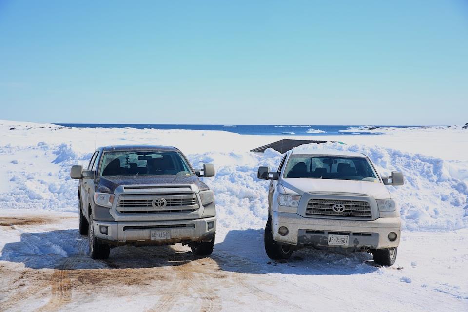 "The ferry is not running, but we decided to push on to the sea anyways. We made it to Red Bay, and the Atlantic Ocean. Now, we turn back, and head for Ontario. This has effectively doubled the length of our trip by road." - Posted April 9