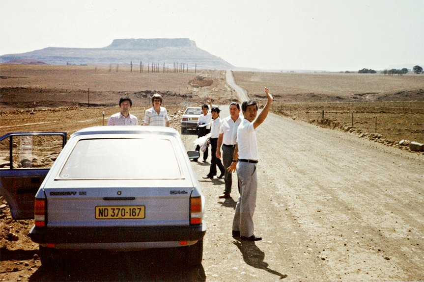 Test-driving on straight, unpaved roads in Africa