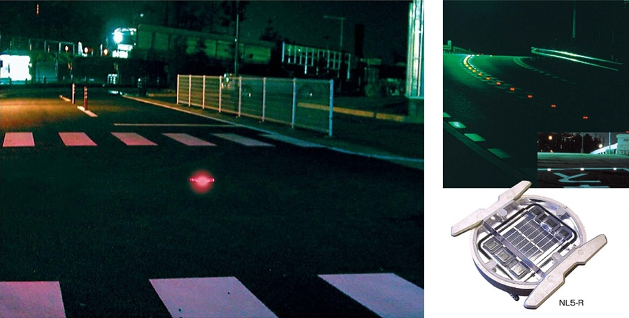 Light-emitting road studs manufactured by Sekisui Jushi Corporation