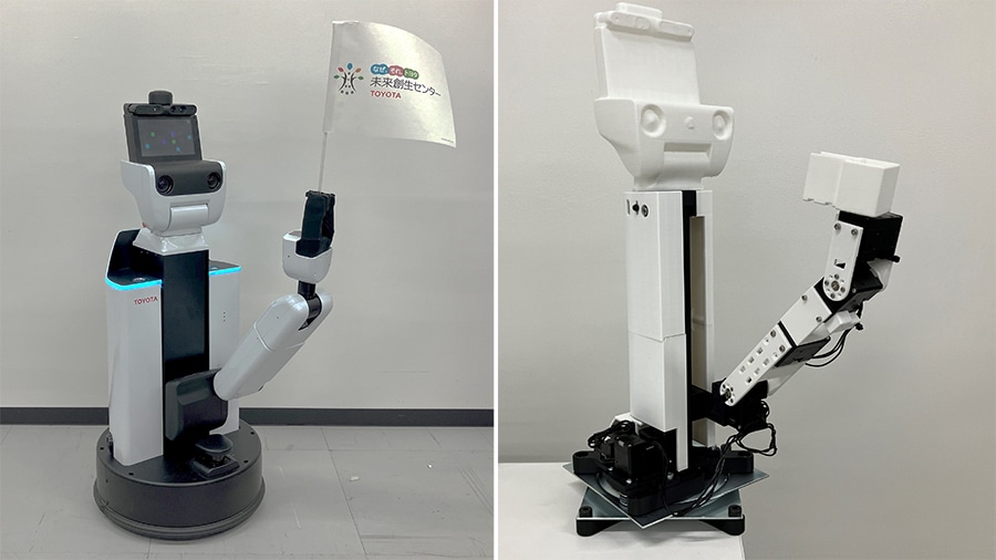 図1 トヨタが開発した生活支援ロボット「HSR」（左）と遠隔操作インターフェース「THSR」（右）