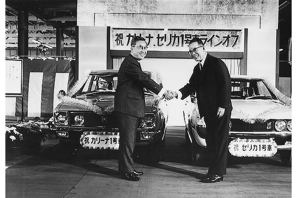 Line-off ceremony for the first production Celica and Carina vehicles (1970)