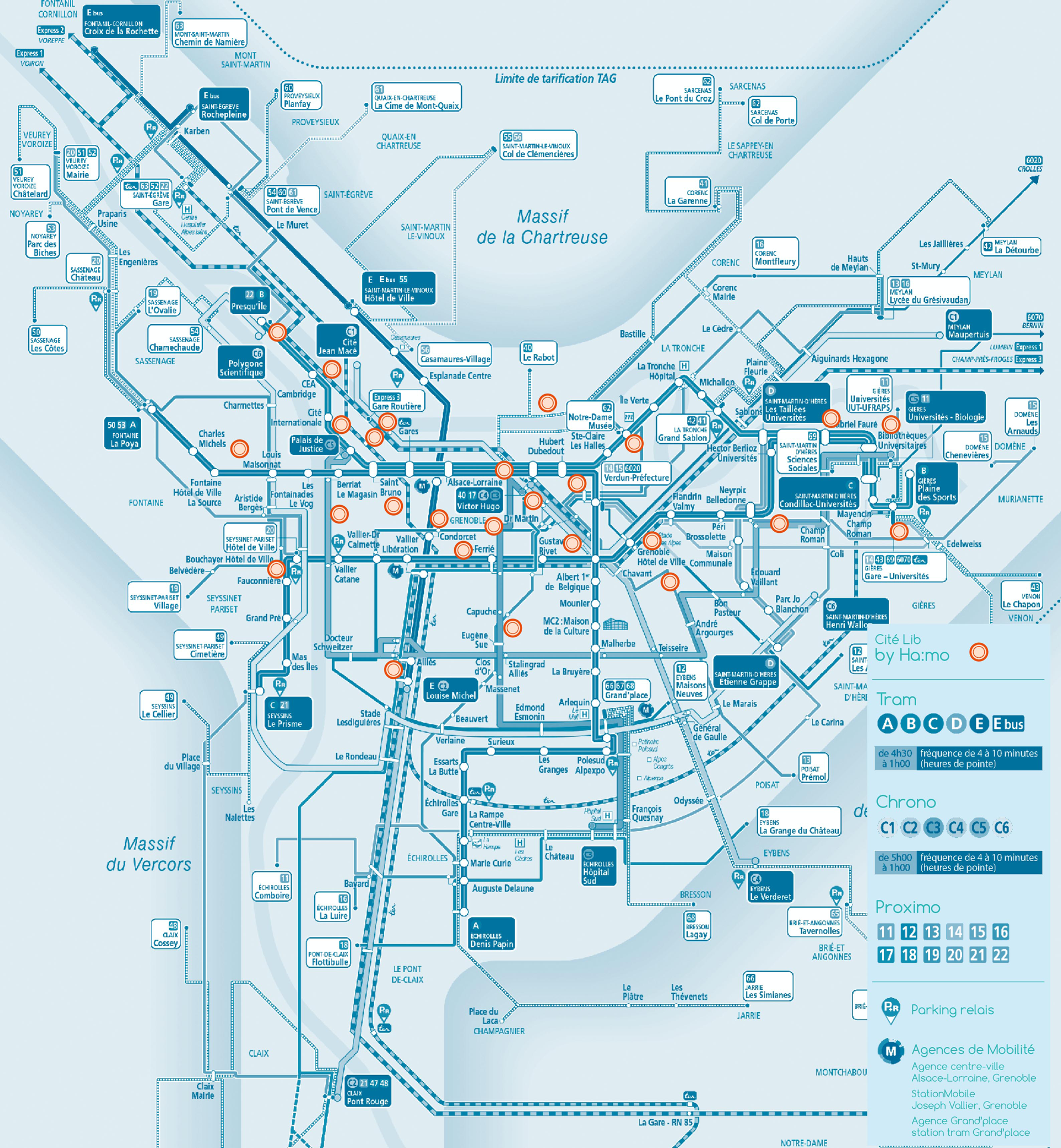 Tentative map of charging stations for Citélib by Ha:mo