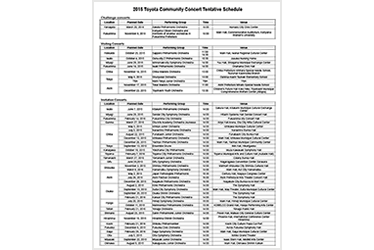 2015 Toyota Community Concert Tentative Schedule