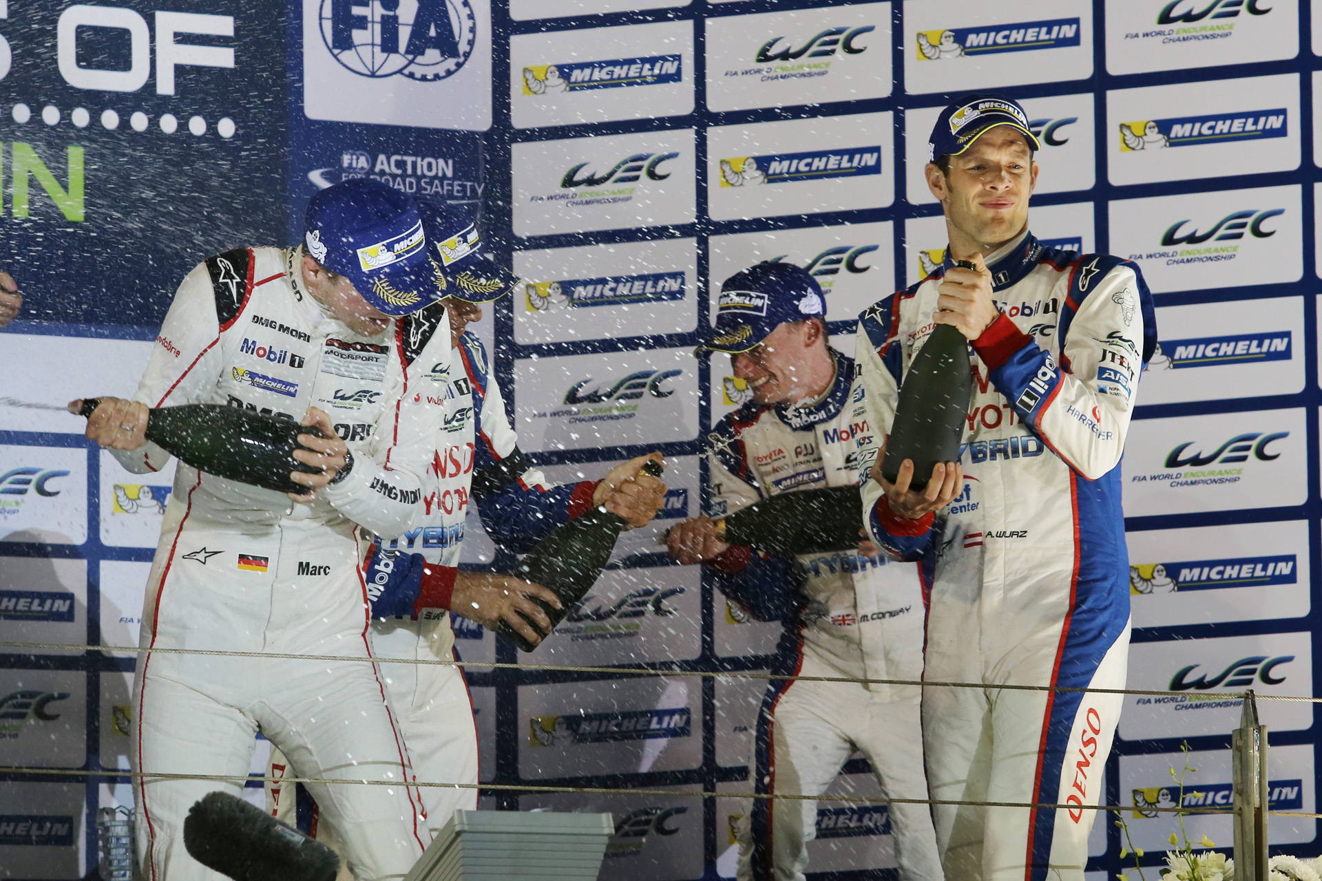 Stéphane Sarrazin (France) / Mike Conway (U.K.) / Alex Wurz (Austria), driver; 2015 WEC Round 8 Bahrain