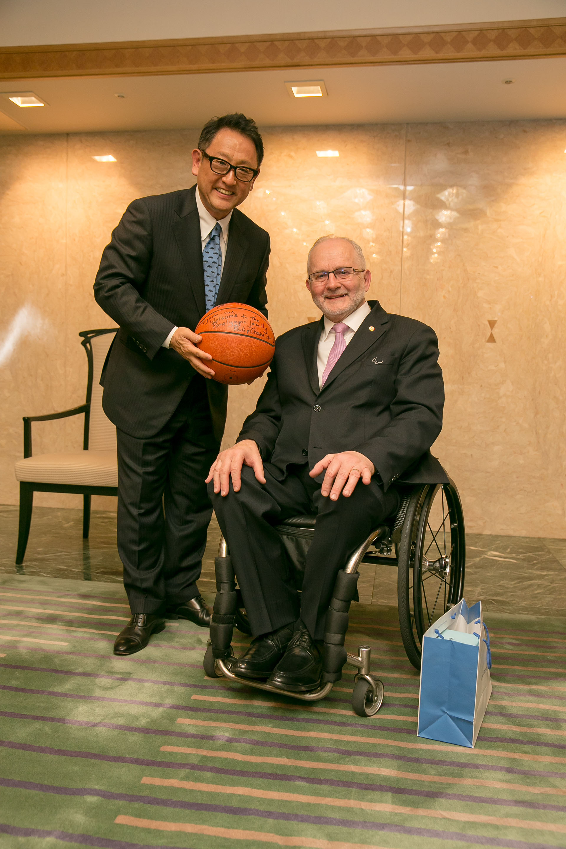 Toyota President Akio Toyoda and International Paralympic Committee President Sir Philip Craven