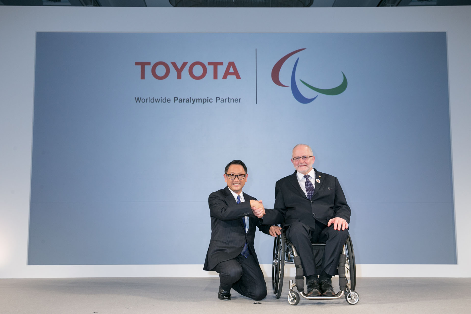 Toyota President Akio Toyoda and International Paralympic Committee President Sir Philip Craven