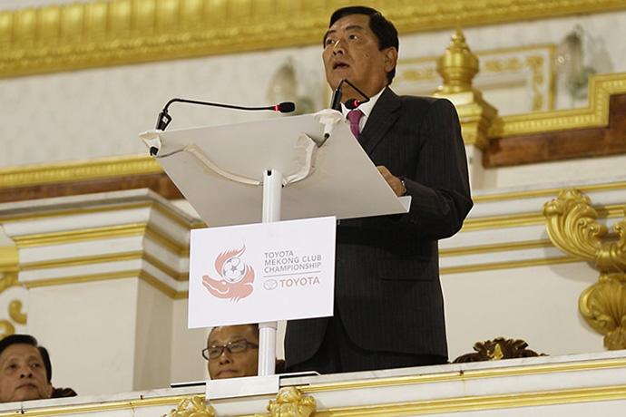 Mr. Kyoichi Tanada, President of Toyota Motor Asia Pacific delivering his remarks at the Toyota Mekong Club Championship 2015 Finals