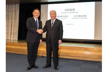 Toyota's President Akio Toyoda Osamu Suzuki, Chairman of Suzuki Motor Corporation