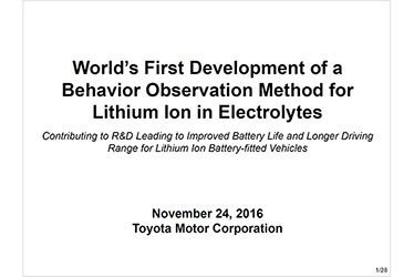 Toyota Develops World's First Behavior Observation Method for Lithium Ions in Electrolyte