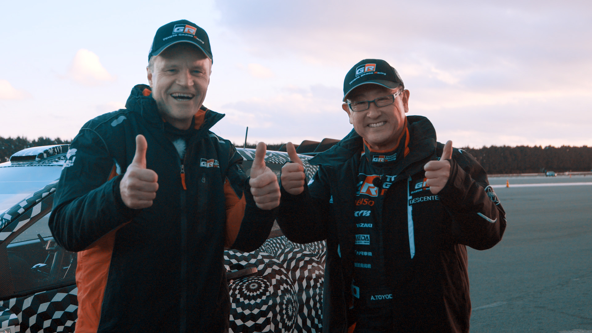 (from left) Team Principal Tommi Mäkinen and Team Chairman Akio Toyoda