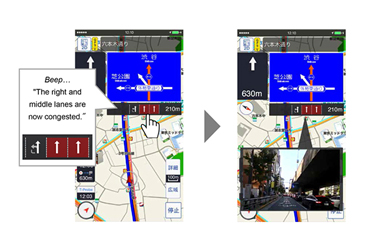 Smartphone screen images of Lane-specific traffic-congestion information