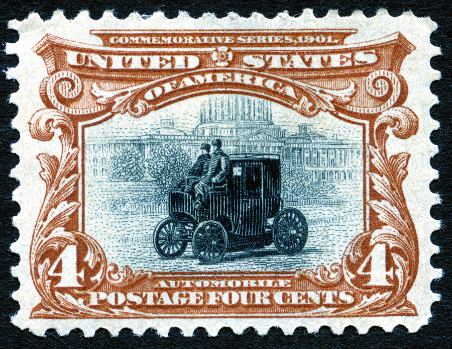 World's first automobile stamp: Columbia (1901, U.S.)