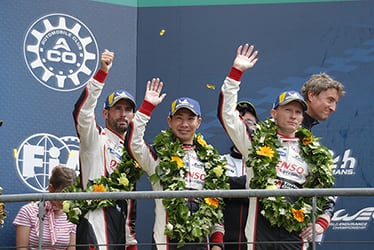 José María López / Kamui Kobayashi, driver / Hisatake Murata, Team President / Mike Conway, driver; 2018-19 WEC Round 8 Le Mans 24 Hours