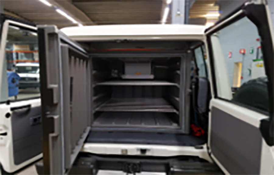 Vehicle interior installed with vaccine refrigerator