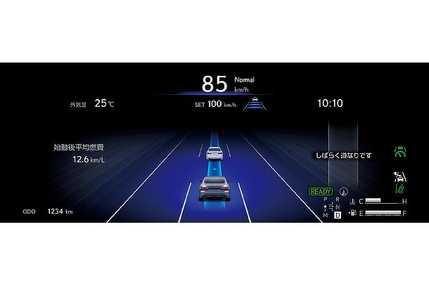 Blue tone (under controlled driving when conditions are right and the driver can release the steering wheel)
