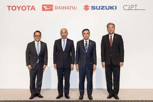 Akio Toyoda, President and Representative Director, Toyota Motor Corporation / Soichiro Okudaira, President, Daihatsu Motor Co., Ltd. / Toshihiro Suzuki, Representative Director and President, Suzuki Motor Corporation / Hiroki Nakajima, President, Commercial Japan Partnership Technologies Corporation