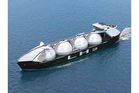 A Kawasaki Heavy Industries large liquefied hydrogen carrier (Photograph courtesy of Kawasaki Heavy Industries)