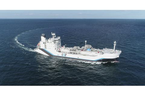 Suiso Frontier, KHI's liquid hydrogen carrier (Photograph courtesy of HySTRA)
