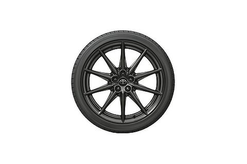 215/40R18 tires and 18 x 7 1/2J aluminum wheels with matte black paint and center ornament
