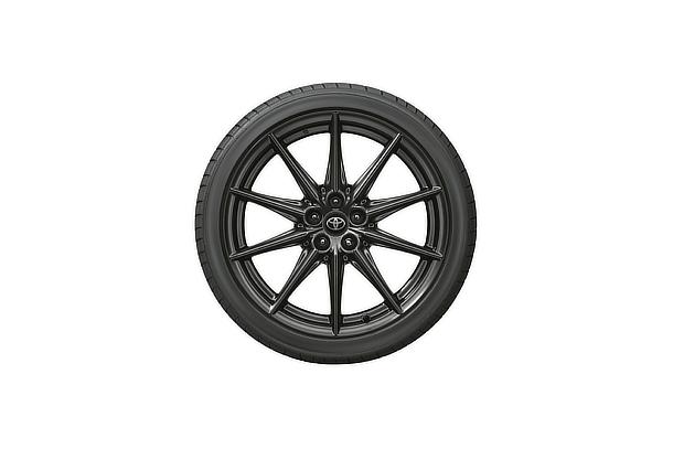 215/40R18 tires and 18 x 7 1/2J aluminum wheels with matte black paint and center ornament