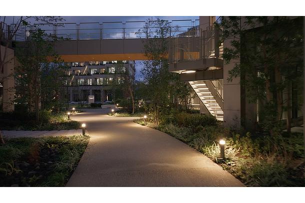 Brightly lit walkways in Woven City
