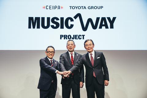 CEIPA・TOYOTA GROUP「MUSIC WAY PROJECT」公表（左から、TOYOTA GROUP代表　豊田 章男、CEIPA理事長　村松 俊亮、作曲家・文化庁長官　都倉 俊一）