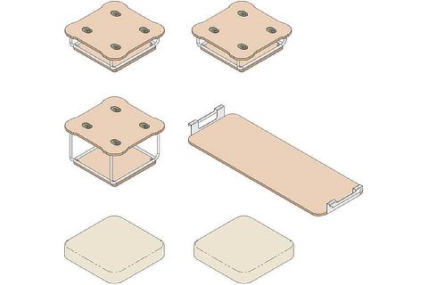 セット「フォーカス」家具モジュール（ベースモジュール×2・ベースモジュールラージ・ワークテーブル・クッションモジュール×2）