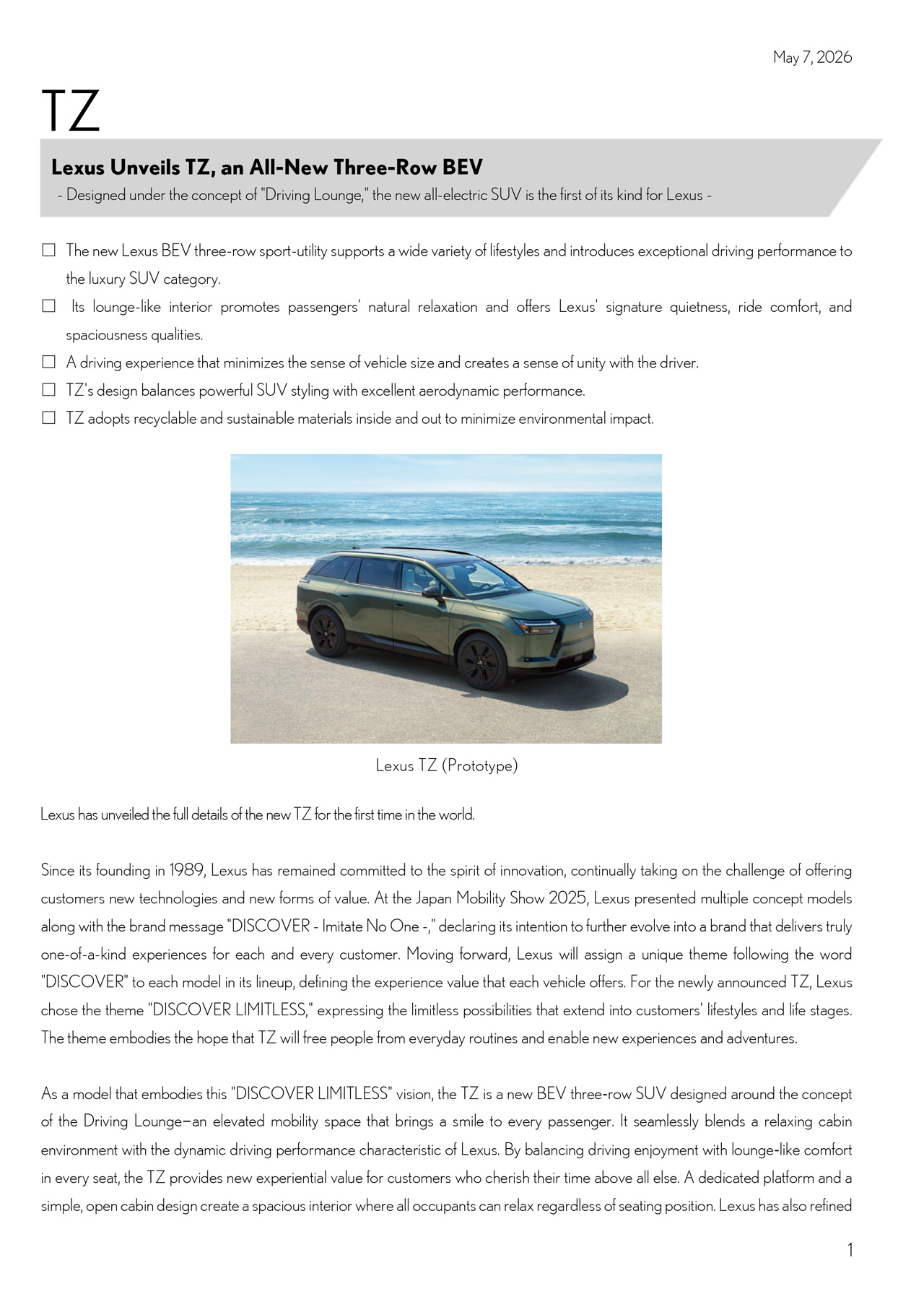 Press Release (Vehicle details)