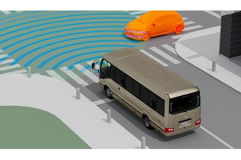 プリクラッシュセーフティ「交差点」出会い頭時の車両・自動二輪車検知機能（作動イメージ）