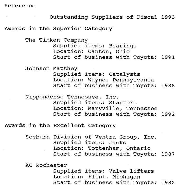 Outstanding Suppliers of Fiscal 1993